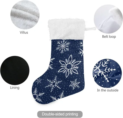 Vista 3 de YETTASBIN Paquete de 1 calcetín de Navidad de copo de nieve azul, calcetines colgantes grandes para chimenea con puño de piel de felpa