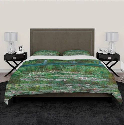 Vista 3 de Green Pond Water Lily Funda Napa 3 piezas (1 funda nórdica, 2 fundas de almohada) Funda de edredón de microfibra Suave Claude Monet con cierre