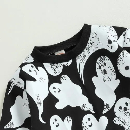 Vista 3 de Fernvia Conjunto de sudadera de manga larga con estampado de fantasma, 2 piezas, ropa de otoño e invierno, 0-3T