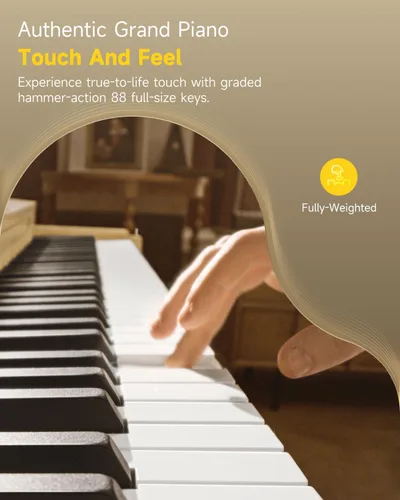 Vista 5 de Donner OURA R300 Piano de Teclado Ponderado de 88 Teclas para Avanzados, Piano Digital para el Hogar con 88 Teclas de Martillo Graduado, Bluetooth