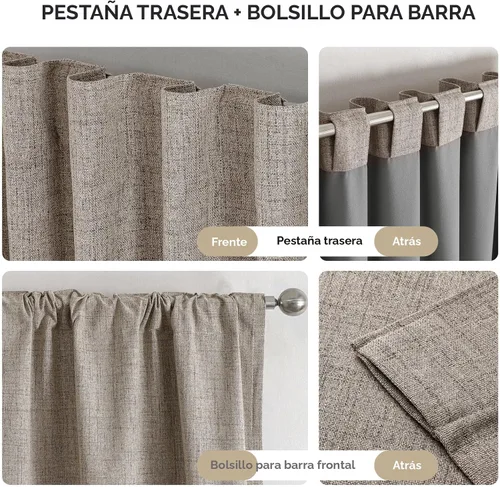 Vista 6 de Joydeco - Cortinas opacas para dormitorio - Cortinas de lino natural de 37 X 63 pulgadas, cortinas con aislamiento térmico 100% opacas que bloquean