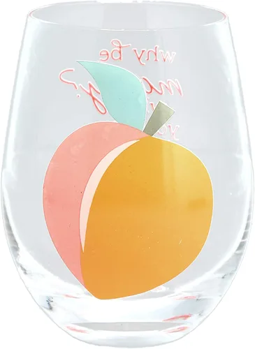 Vista 5 de Pavilion Gift Company Why Be Moody When You Can Shake Your Booty Booty, copa de vino sin tallo con patrón de durazno, 18 onzas, naranja