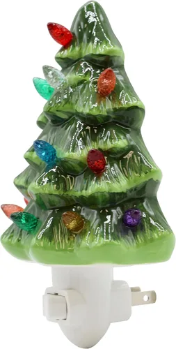 Vista 2 de Creative Hobbies Luz de Árbol de Navidad Nocturna - Luz Nocturna Vintage de Cerámica con Bombilla LED Enchufable