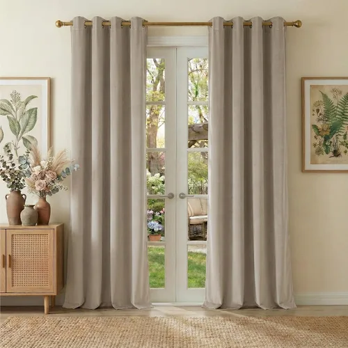 Vista 19 de NICETOWN Cortinas de terciopelo beige 100% opacas de 84 pulgadas de largo, 52 pulgadas de ancho, 2 paneles para dormitorio y sala de estar, cortinas