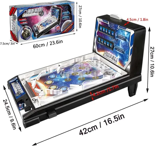 Vista 2 de Pinball Machine Retro Arcade Machine Mini juego de arcade de mesa electrónico Super Marble Game con luces anotadoras música