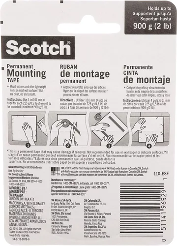 Vista 2 de Scotch - Cinta de montaje para interiores, 12 pulgadas x 75 pulgadas, color blanco, 1 rollo (110)