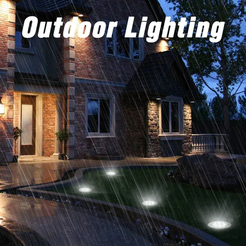 Vista 4 de ODEETRONIC Luces solares de tierra, paquete de 12 unidades de 8 luces LED de disco solar, luz impermeable para exteriores, luz redonda de disco