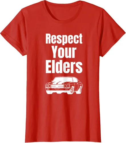 Vista 92 de Divertido regalo de auto para chicos – Respect Your Elders Classic Muscle Car Camiseta, Negro, S