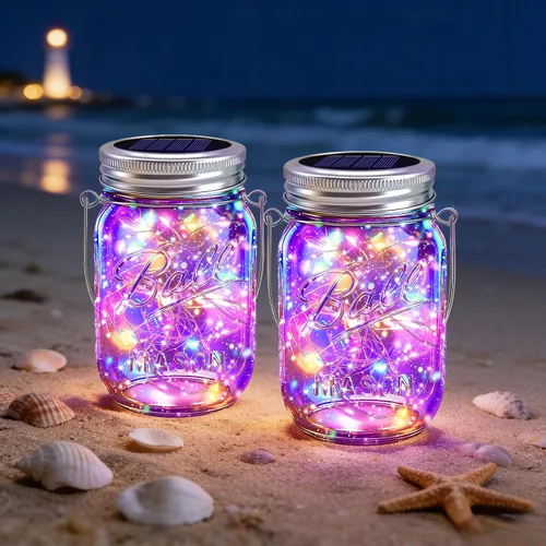 Vista 9 de VOOKRY Paquete de 6 luces solares para tarros de masón, 30 tapas LED para tarros de masón, impermeables, con 6 ganchos (sin tarros), para patio al
