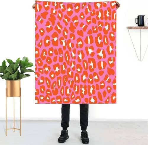 Vista 5 de Manta de franela con estampado estético de leopardo rosa y naranja, ligera, acogedora, suave, para sofá, para el hogar, ropa de cama, sala de estar