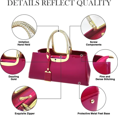 Vista 4 de Bolso de hombro estructurado de piel sintética brillante para mujer, para fiesta de noche, bolso de boda, bolso retro