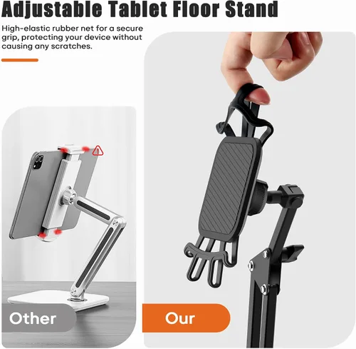 Vista 3 de Soporte de piso para tableta con base de metal, soporte para tableta para cama, iPad y Kindle Overhead Bed Tablet Stand, Angle & Height