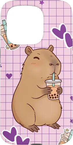 Vista 14 de Funda Kawaii Anime Capybara Beber Boba Bubble Tea Kids Girls para iPhone 17