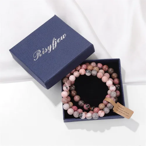 Vista 7 de Risyfjew 3 pulseras de cristal curativo para mujer de 0.315 in de piedra natural con cuentas elásticas de amatista, regalos de joyería