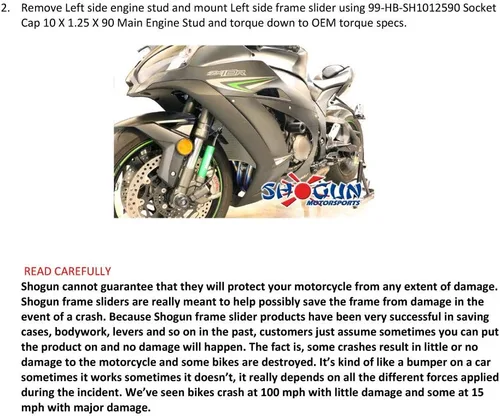Vista 4 de Shogun Kawasaki ZX10 ZX10R ZX10RR 2016 2017 2018 2019 2020 2021 2022 2023 Negro Kit completo deslizante sin corte incluye deslizadores de marco sin