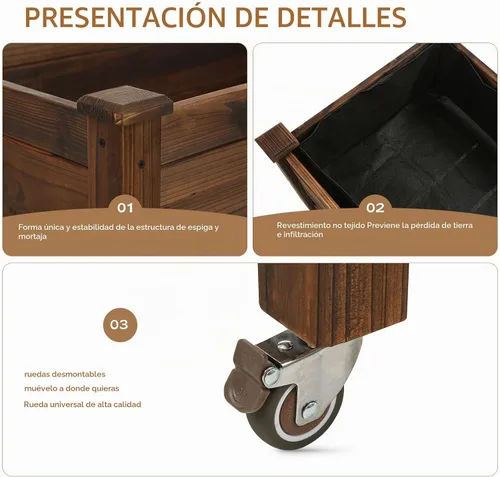 Vista 3 de Notume Cama de jardín elevada de 41 x 21 x 20 pulgadas, maceta de madera elevada móvil con ruedas con cerradura, kit de jardinera elevada de madera