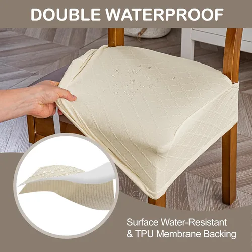Vista 3 de Genina Juego de 2 fundas impermeables para sillas de comedor, fundas elásticas de jacquard extraíbles y lavables, sin fundas traseras, color beige