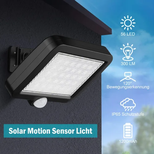 Vista 5 de MPJ Luz Solar para Exteriores, 56 LED Luz Solar Exterior con Detector de Movimiento, IP65 Impermeable, Ángulo de Iluminación de 120°, Luz Solar