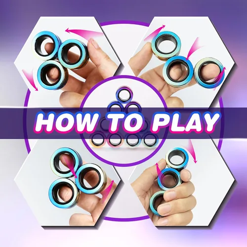 Vista 5 de Jawhock Paquete de 9 anillos magnéticos para adultos, anillos magnéticos para niños y adolescentes, juguetes sensoriales para personas inquietas