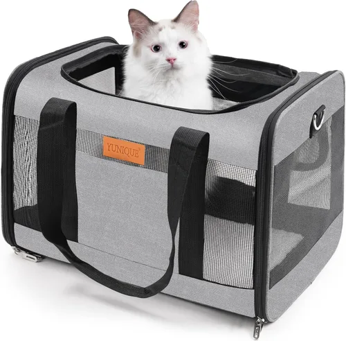 Vista 11 de YUNIQUE Transportador de gatos y perros de lados suaves para mascotas de hasta 15 libras, transportador plegable aprobado por aerolíneas con diseño