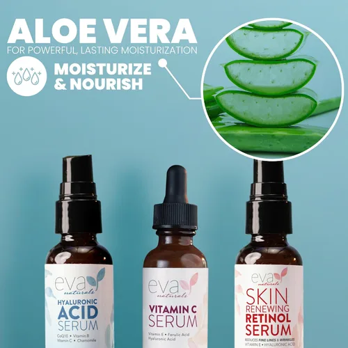 Vista 6 de Set de Suero Antienvejecimiento Eva Naturals – Sueros de Vitamina C, Retinol y Ácido Hialurónico para el Rostro, Paquete Hidratante para la Piel
