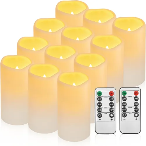 Vista 13 de Velas sin llama impermeables con control remoto 2PACK (D3''*H5.5'') Vela de pilar LED parpadeante que funciona con pilas, de plástico con Paquete