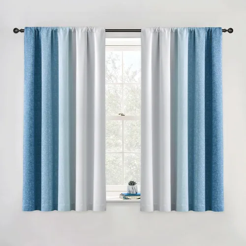 Vista 37 de Cortinas Ombre 100% Opacas de 63 Pulgadas de Largo 2 Paneles para Dormitorio Azul Blanco Patrón Degradado Oscurecimiento de Habitación Aislamiento