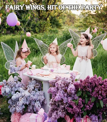 Vista 4 de Alas de hada para niñas, alas transparentes brillantes para mujeres y adultos, alas de mariposa para niños, cumpleaños, Halloween