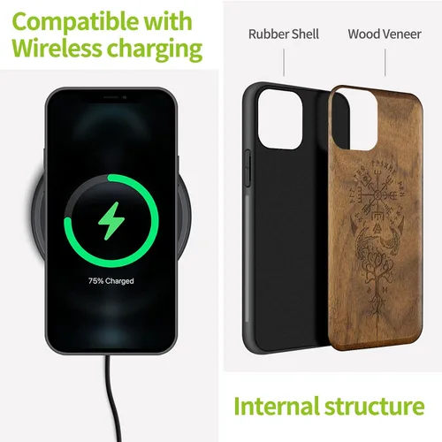 Vista 5 de Carveit Funda de madera para iPhone 11 Pro Max [madera real dura y TPU suave] a prueba de golpes, protector de teléfono de madera único compatible