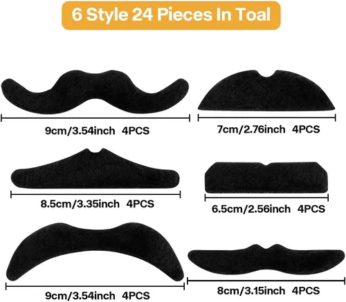 Vista 4 de Cytokio Bigote falso, bigote falso, bigote, autoadhesivo en bigote, barbas falsas, disfraz de bigote negro, para adultos y niños