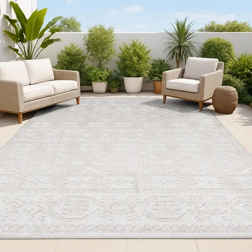 Vista 11 de JONATHAN Y Alfombra mediterránea para interiores y exteriores, 2 x 8 pies, color beige, pelo alto y bajo para patio trasero, patio, porche, fácil