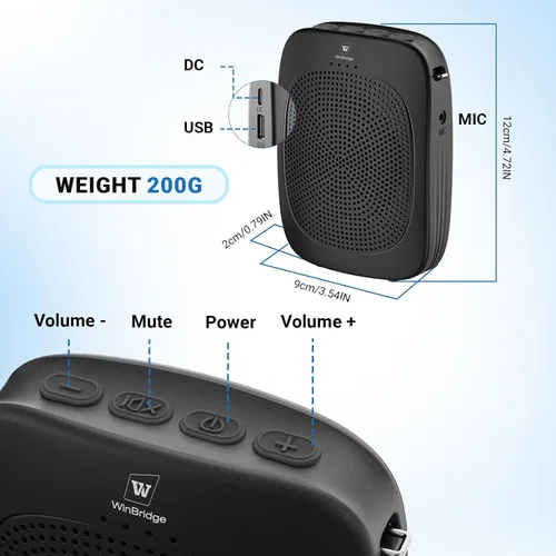 Vista 8 de Amplificador de voz Bluetooth con micrófono inalámbrico con gancho para la oreja, micrófono inalámbrico con combo de altavoces, mini megáfono