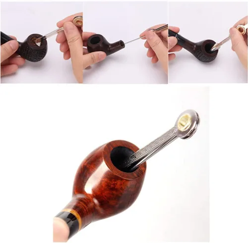Vista 2 de Juego de raspadores de pipa 3 en 1 para pipa de tabaco, accesorios de cenicero de limpieza plegable, plata