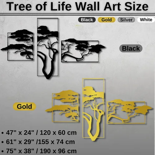 Vista 3 de ICEWQOQU Arte de pared con árbol de la vida, 3 piezas de metal árbol de la vida, decoración de pared natural, arte de pared grande de metal