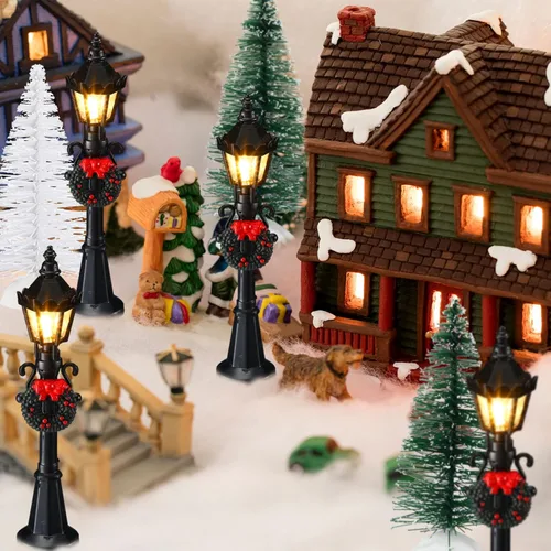 Vista 4 de Shappy 24 piezas de lámpara de Navidad, accesorios de pueblo, mini lámpara de calle, casa de muñecas, modelos de farola para modelos de luces