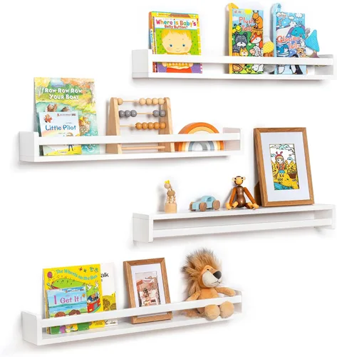 Vista 50 de Fun Memories Pequeños estantes flotantes para pared, estantes cuadrados de pared de 8 pulgadas con soportes invisibles, estantes negros para baño