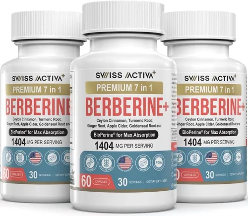 Vista 10 de Swiss Activa+ Labs Suplemento 7 en 1 de berberina orgánica con bioperina Canela de Ceilán Raíz de cúrcuma Raíz de jengibre Vinagre de sidra