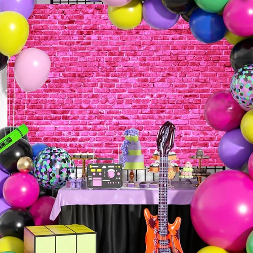 Vista 6 de AOFOTO Fondo de pared de ladrillo rosa de 6 x 4 pies, fondo de ladrillo de piedra rosa intenso para niña, princesa, niños, baby shower, fiesta