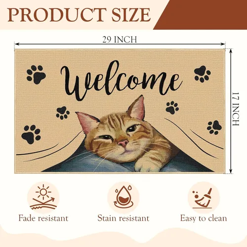 Vista 3 de Heyfibro Tapete de bienvenida para puerta de gato, tapete antideslizante de huella de mascota, decoración familiar, 29 x 17 pulgadas, tapete de goma