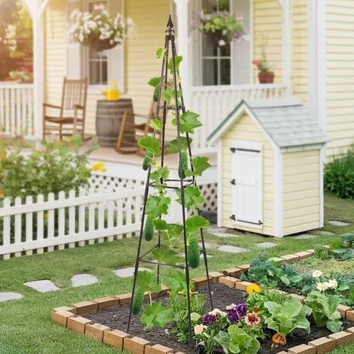 Vista 3 de OTOSUNNY Enrejado de jardín para plantas trepadoras al aire libre, 67 pulgadas de alto, enrejado de metal de obelisco para plantas trepadoras