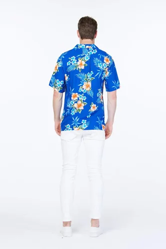 Vista 5 de Camisa hawaiana Luau o vestido maxi simple para parejas en azul hibisco