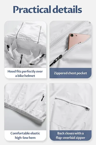 Vista 6 de CREATMO US Abrigos de lluvia impermeables para hombre, chaqueta de ciclismo reflectante con capucha extraíble