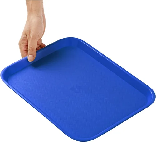 Vista 8 de Restaurantware RW Base - Bandejas de comida rápida de 10 x 14 pulgadas, 10 bandejas resistentes para cafetería, bandejas de plástico azul ligeras