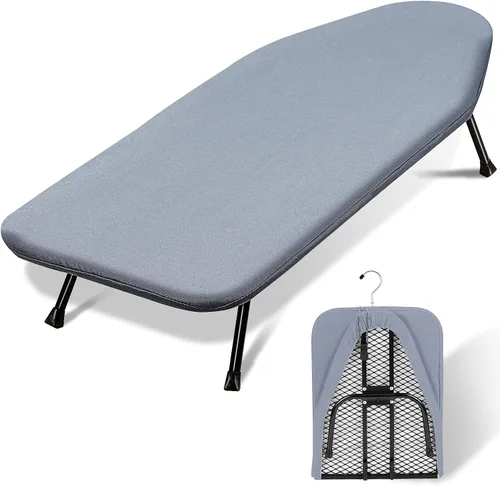 Vista 13 de SheeChung Tabla de Planchar Pequeña de Mesa 32" L x 12" A, Tabla de Planchar Plegable con Descanso para Plancha, Base de Metal de Malla, Funda