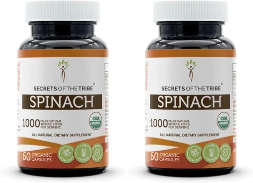 Vista 8 de Secrets of the Tribe Espinaca 60 Cápsulas, 500 mg, USDA Organic Spinach (Spinacia oleracea) Hoja Seca (60 Cápsulas)