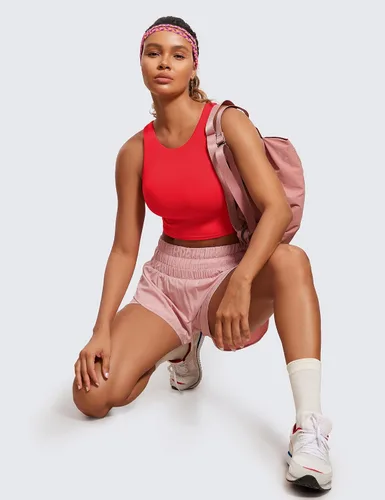Vista 3 de CRZ YOGA Butterluxe - Brasier deportivo de cuello alto y espalda cruzada para mujer, camiseta corta acolchada para entrenamiento con brasier