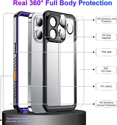 Vista 53 de Temdan - Funda impermeable diseñada para iPhone 12, protector de pantalla y cámara integrado IP68 bajo el agua, cuerpo completo, a prueba de caídas