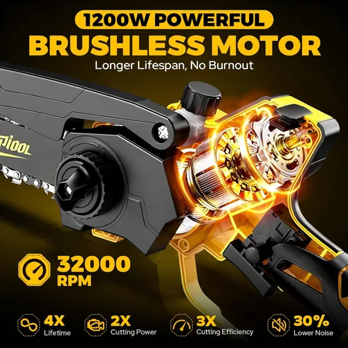 Vista 3 de Mini motosierra inalámbrica compatible con batería Dewalt de 20 V máximo, motosierra eléctrica pequeña de 6 y 8 pulgadas, sin escobillas, engrasador