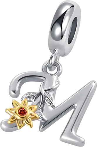 Vista 2 de Dijes de letras para pulseras con diseño de girasol dorado, inicial, alfabeto, mayúscula, cuentas, para cumpleaños