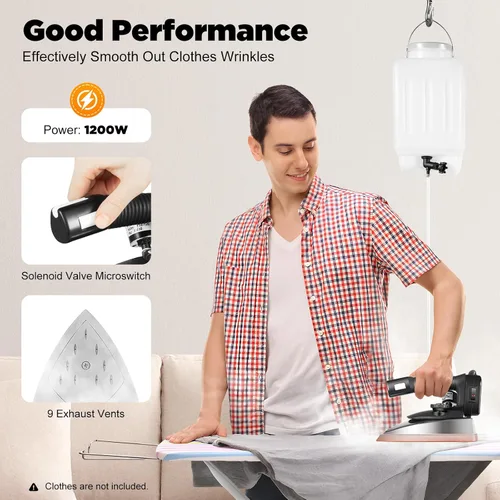 Vista 3 de Xuthusman Potente plancha de vapor de 1200 W, vaporizador profesional para ropa, vaporizador industrial ajustable para ropa con mango antiquemaduras